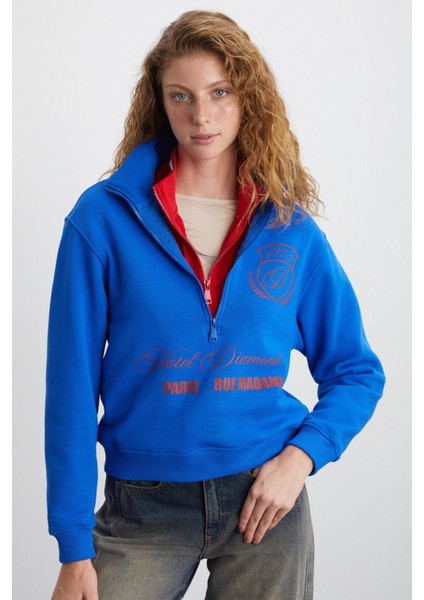 MEYBELIN Kadın %100 Pamuk Organik Cotton Mavi Sweatshirt