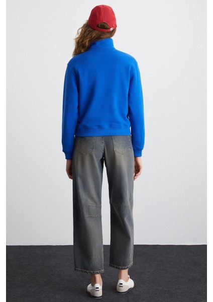 MEYBELIN Kadın %100 Pamuk Organik Cotton Mavi Sweatshirt