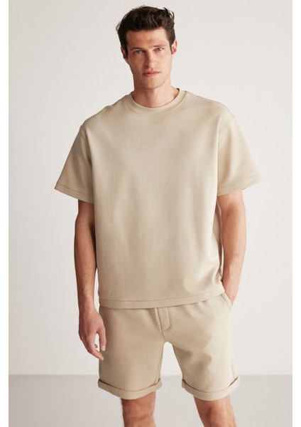 Bruce Erkek 2 Li Set Özel Dokulu Kumaşlı Oversize Fit Bej Alt-Üst Takım fiyatları