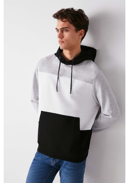 Clyde Erkek Bloklu Kapüşonlu Kordonlu Içi Polarlı Siyah Sweatshirt modelleri