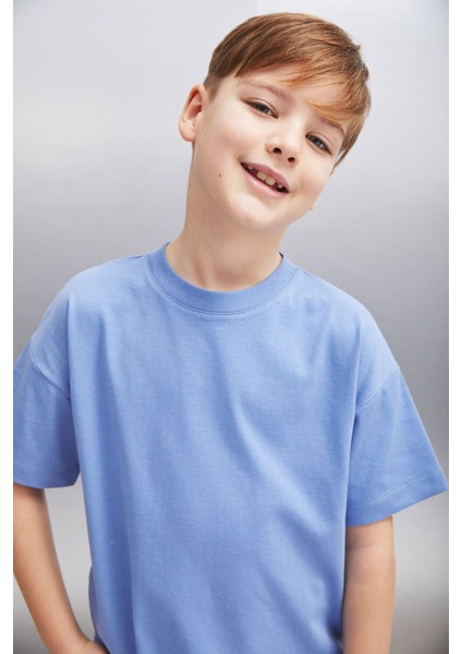 OCTAVE Erkek Oversize Mavi T-Shirt modelleri