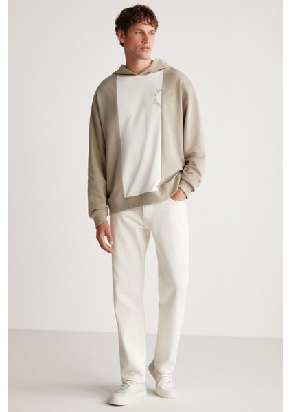 Tımothy Erkek Kontrast Parçalı Nakışlı Kapüşonlu Açık Haki Sweatshirt fırsatları