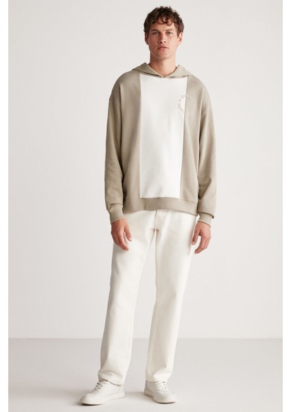 Tımothy Erkek Kontrast Parçalı Nakışlı Kapüşonlu Açık Haki Sweatshirt indirimleri
