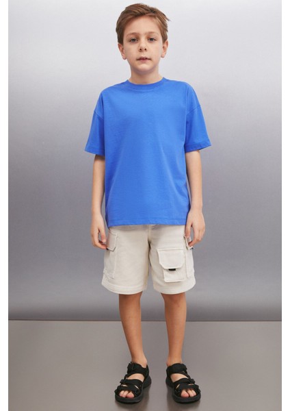 OCTAVE Erkek Oversize Saks Mavi T-Shirt