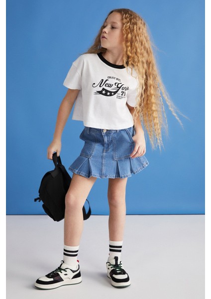 Bıtten Kız Çocuk %100 Pamuk Baskılı Kontrast Renk Yakalı Kısa Kollu Siyah T-Shirt fiyatları