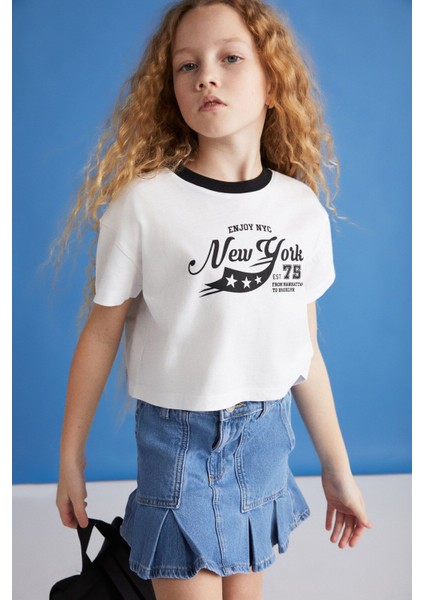 Bıtten Kız Çocuk %100 Pamuk Baskılı Kontrast Renk Yakalı Kısa Kollu Siyah T-Shirt fırsatları