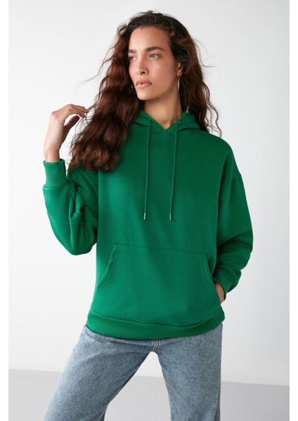 Ida Basic Oversize Yeşil Sweatshirt