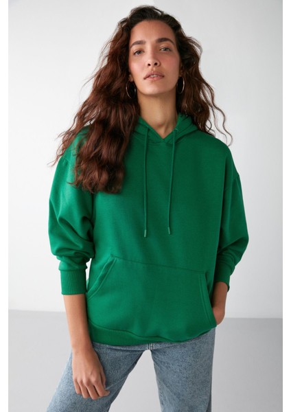 Ida Basic Oversize Yeşil Sweatshirt