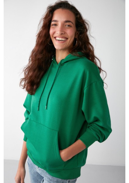 Ida Basic Oversize Yeşil Sweatshirt