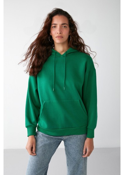 Ida Basic Oversize Yeşil Sweatshirt