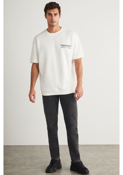 Brendan Erkek Bisiklet Yaka %100 Pamuk Nakış ve Baskı Detaylı Ekru T-Shirt fiyatları