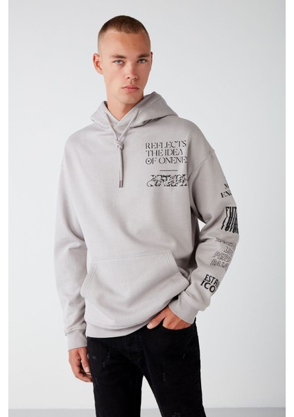 Undercover Erkek Içi Polarlı Yazı Baskılı Kapüşonlu Kordonlu Gri Sweatshirt fiyatları