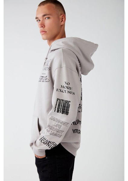 Undercover Erkek Içi Polarlı Yazı Baskılı Kapüşonlu Kordonlu Gri Sweatshirt fırsatları