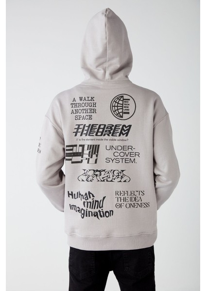Undercover Erkek Içi Polarlı Yazı Baskılı Kapüşonlu Kordonlu Gri Sweatshirt indirimleri