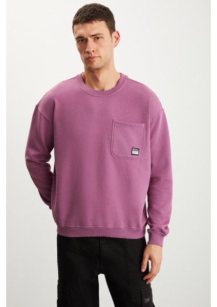 Dımıtrı Erkek Soluk Efektlı Ceplı Süs Etiketli Oversıze Fit Bordo Sweatshirt