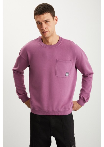 Dımıtrı Erkek Soluk Efektlı Ceplı Süs Etiketli Oversıze Fit Bordo Sweatshirt