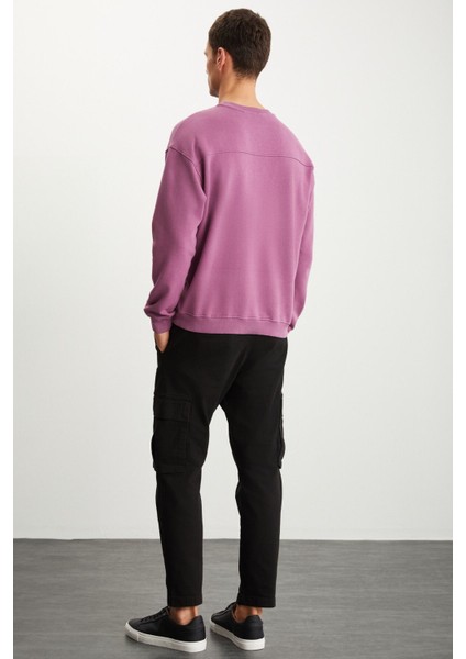 Dımıtrı Erkek Soluk Efektlı Ceplı Süs Etiketli Oversıze Fit Bordo Sweatshirt