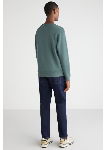 Olıvıer Erkek Regular Fit Önü Nakışlı Yeşil Sweatshirt