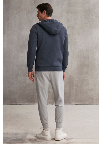 Core Erkek Fermuarlı Yüksek Yaka Kapüşonlu Kordonlu Içi Polarlı Lacivert Sweatshirt