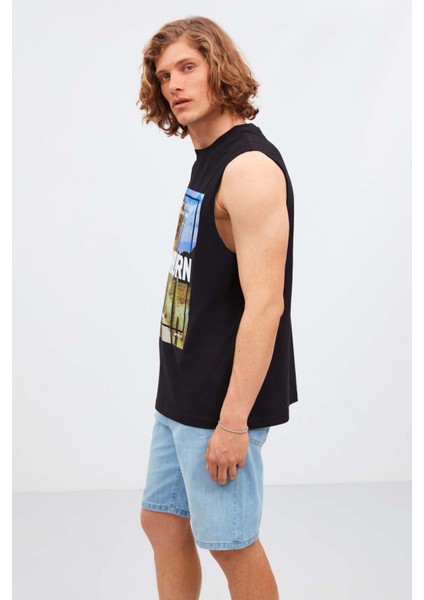 Sunburn Erkek Geniş Omuzlu %100 Pamuk Baskılı Siyah T-Shirt modelleri