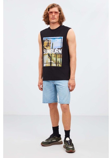 Sunburn Erkek Geniş Omuzlu %100 Pamuk Baskılı Siyah T-Shirt fırsatları