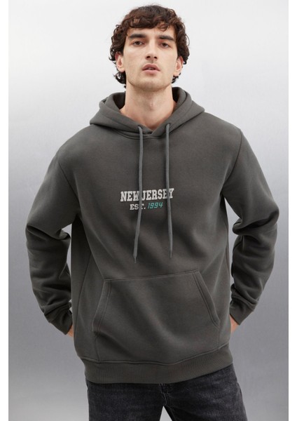 Herald Erkek Kapüşonlu Kanguru Cepli Içi Polarlı Baskılı Koyu Gri Sweatshirt fiyatları