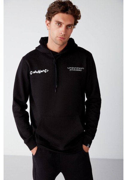 Solar Erkek Içi Polarlı Metaverse Baskılı Kapüşonlu Kordonlu Siyah Sweatshirt fırsatları
