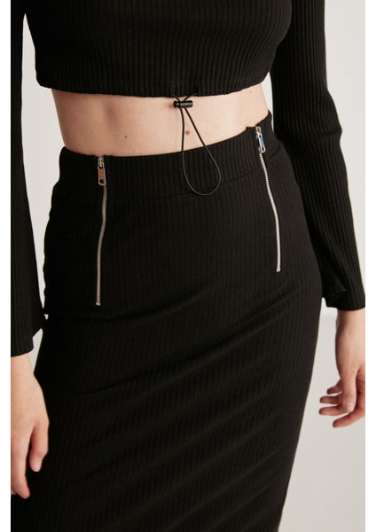 Lauren Kadın Slim Fit Fermuar Detaylı Midi Siyah Etek fiyatları