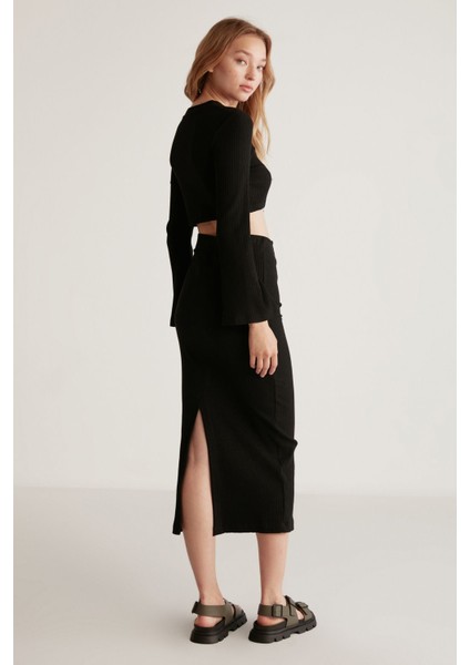Lauren Kadın Slim Fit Fermuar Detaylı Midi Siyah Etek modelleri