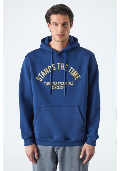 Wulf Erkek Organik Kumaşlı Içi Polarlı Yumuşacık Kanguru Cepli Kapüşonlu Lacivert Sweatshirt
