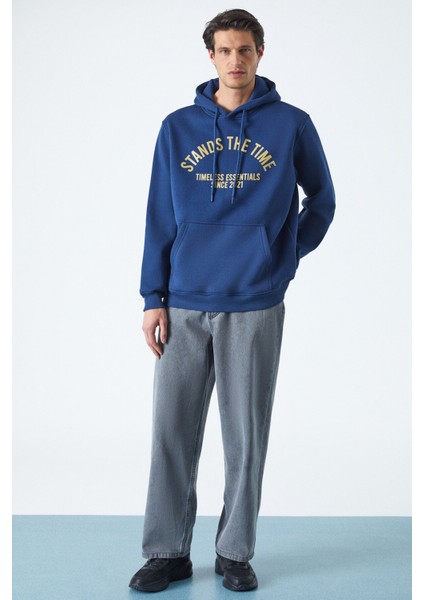 Wulf Erkek Organik Kumaşlı Içi Polarlı Yumuşacık Kanguru Cepli Kapüşonlu Lacivert Sweatshirt