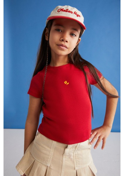 QUARTZ-GRM24021 95%pamuk 5%elastane Kız Çocuk Tshirt Kırmızı T-Shirt