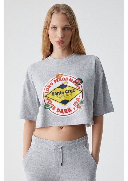 Ahrı Kadın Relaxed Bisiklet Yaka Baskılı Grimelanj T-Shirt