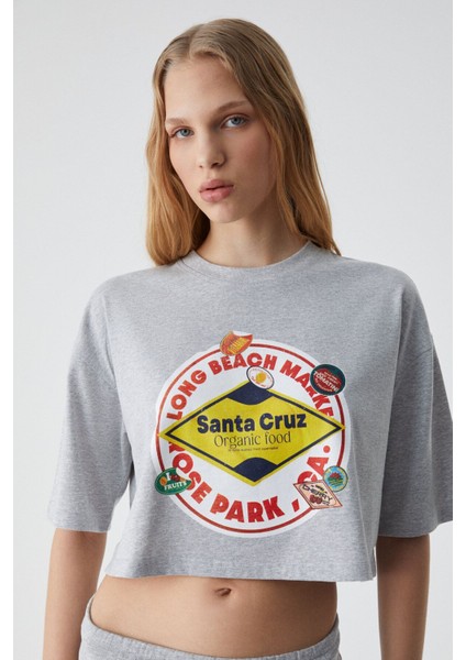 Ahrı Kadın Relaxed Bisiklet Yaka Baskılı Grimelanj T-Shirt