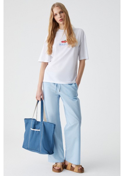 Caıtlyn Kadın Oversize Bisiklet Yaka Beyaz T-Shirt fiyatları