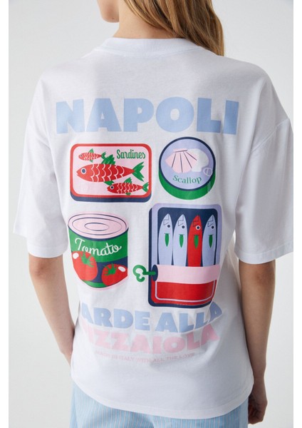 Caıtlyn Kadın Oversize Bisiklet Yaka Beyaz T-Shirt fırsatları