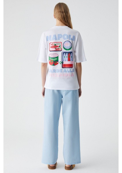 Caıtlyn Kadın Oversize Bisiklet Yaka Beyaz T-Shirt indirimleri
