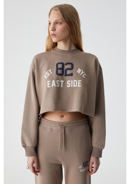 GLORYY Kadın Comfort Fit Baskı Detaylı Lastikli Paça Organik Pamuklu Açık Kahverengi Alt-Üst Takım fiyatları