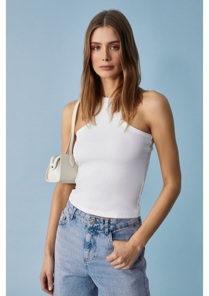 Jroksy Kadın Slim Halter Yaka Kolsuz Beyaz Atlet