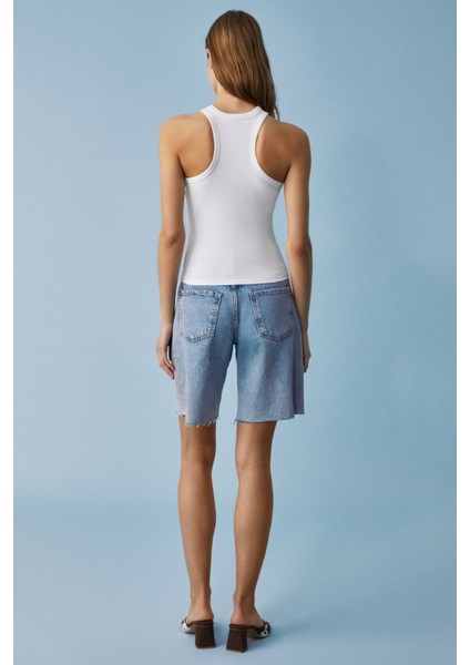 Jroksy Kadın Slim Halter Yaka Kolsuz Beyaz Atlet