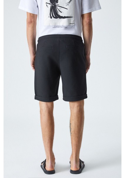 Ardıan Erkek Comfort Fit Cepli Kordonlu Lastikli Bel Siyah Şort & Bermuda
