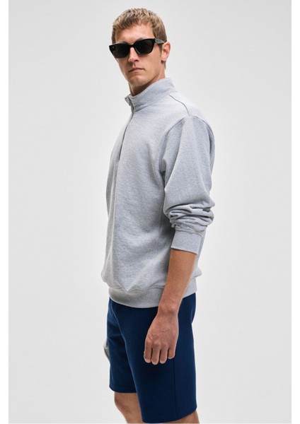 NESTOR Erkek Relaxed Fit Dik Yakalı Yarım Fermuarlı Uzun Kollu Grimelanj Sweatshirt fırsatları