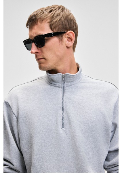 NESTOR Erkek Relaxed Fit Dik Yakalı Yarım Fermuarlı Uzun Kollu Grimelanj Sweatshirt indirimleri