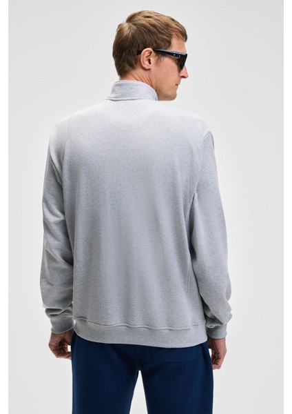 NESTOR Erkek Relaxed Fit Dik Yakalı Yarım Fermuarlı Uzun Kollu Grimelanj Sweatshirt