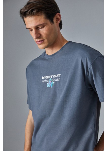 Nıghtout Erkek Oversize Fit Antrasit T-Shirt modelleri