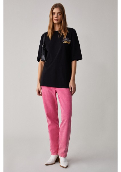 Caıtlyn Kadın Oversize Bisiklet Yaka Siyah T-Shirt fiyatları