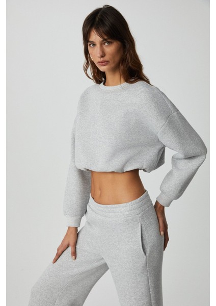 Dewanna Kadın Uzun Kollu Crop Grimelanj Sweatshirt