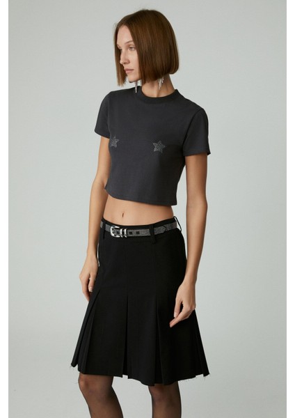 LAVIVA Kadın Kısa Fermuar Detaylı Siyah Etek modelleri