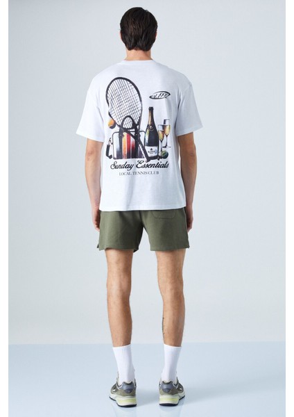 Sunday Erkek Bisiklet Yaka Kısa Kol Oversize Beyaz T-Shirt