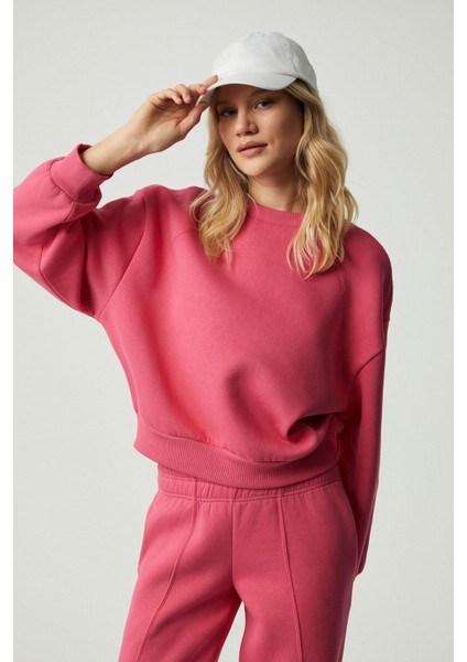 Morgana Kadın Bisiklet Yaka Uzun Kollu Pembe Sweatshirt